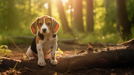 Beagle (English Beagle) puppy sad, copy space, AI Generated