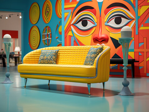 Yellow Sofa in Pop Art Museum: A Vibrant and Playful Statement