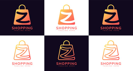 Set of initial letter Z shop logo. This logo combines letters and shopping bag using bright gradation colors. Perfect for shops, ecommerce, sales, web store elements and companies related to commerce.