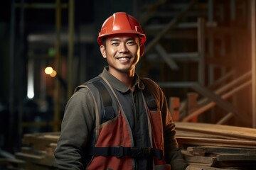 Asian Man Construction Worker Occupation Professional Setting Generative AI