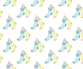 Socks. Seamless pattern. Doodle and flat style.