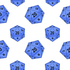 Successful roll. Natural 20. Dice. Seamless pattern