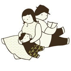 illustration art , Simple composition pictures, prints art , family, parents and children, love, warmth, vintage, comforting.