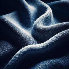 A close-up of a blue fabric-The fabric is slightly textured and has some folds that give it a sense...