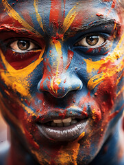 Obraz premium Vibrant Diversity: People with Colorful Face Paint in Stunning Hues