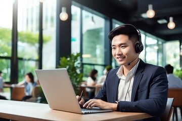 Asian Man Customer Service Representative Job Lifestyle Concept Generative AI