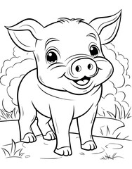 Pig cartoon coloring page - coloring  book for kids