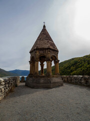 Fototapeta na wymiar Ananuri Fortress castle complex with mountain in Georgia.