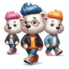 Fashionable teddy bear with stylish hairstyle of colorful hair
