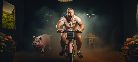 Sweat and Grit: A Guy's Intense Session on the Exercise Bike