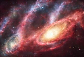 Fototapeta premium AI generated illustration of a vibrant celestial scene featuring galaxies merging
