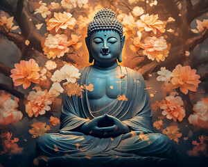 buddha in colorful vintage style illustration. Abstract painting, oil painting