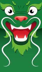 Green Chinese Dragon Face. Vector Poster for 2024 New Year. Lunar New Year Symbol