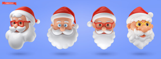 Santa Claus portrait. 3d vector cartoon icon set
