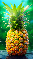 Pineapple with water drops on the background of the summer landscape