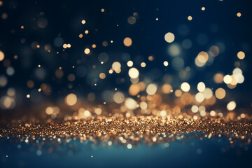 Fototapeta na wymiar abstract background with Dark blue and gold particle. Christmas Golden light shine particles bokeh on navy blue background. Gold foil texture