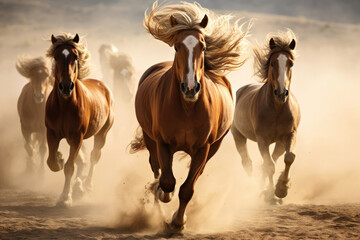 Horses gallop in the wild