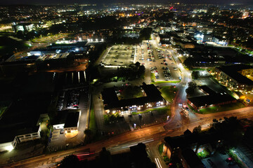 Aerial Footage of Illuminated City of England During Night