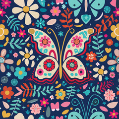 Butterfly flower and Leaves  patteren