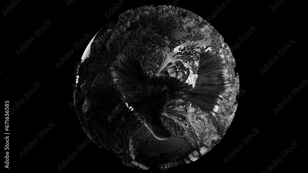 Wall mural 3d render video animation of abstract art black and white damaged 3d planet earth , moon or asteroid