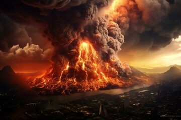 frightening volcanic outbreak. Generative AI - obrazy, fototapety, plakaty