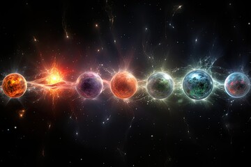 A star's evolution depicted as a sequence of images, including formation, fusion, and supernova