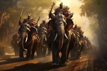 A herd of war elephants in battle. Great for fantasy, historical fiction, ancient battles and more. 
