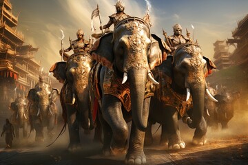 A herd of war elephants in battle. Great for fantasy, historical fiction, ancient battles and more. 