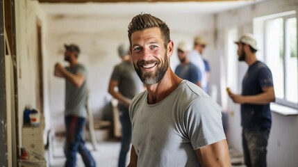 Man Leading a Dedicated Team in the Renovation and Remodeling of a House with Care and Precision - obrazy, fototapety, plakaty