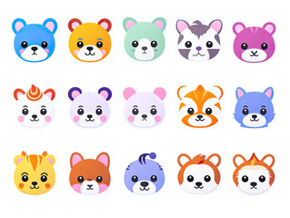 Obraz premium Set of fun stickers of various kawaii kittens and pets for decoration of all kinds on a transparent background.