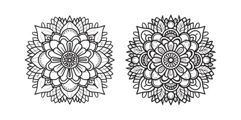 Set of circular pattern in form of mandala with flower for Henna, Mehndi, tattoo, decoration. Decorative ornament in ethnic oriental style