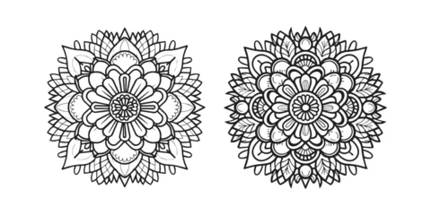 Fotobehang Set of circular pattern in form of mandala with flower for Henna, Mehndi, tattoo, decoration. Decorative ornament in ethnic oriental style © DELWAR