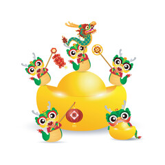 Happy Chinese new year 2024 and little dragon in year of the dragon zodiac Capricorn calendar poster design gong xi fa cai Background illustration vector, Translate happy new year