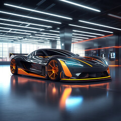 A Powerful Racing Car in the Colorful Future