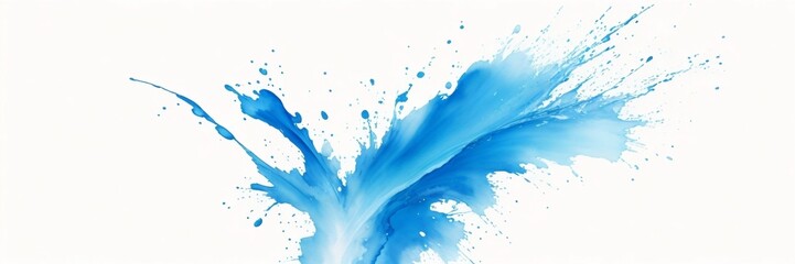 Abstract blue background with splashes. Watercolor painting of blue splash. Blue splash on a white background in watercolor style. Abstract banner with blue splash.