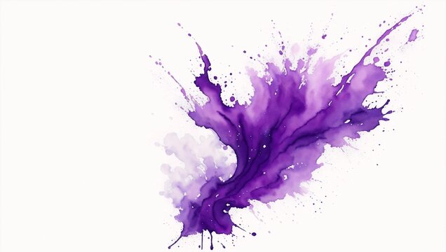 Watercolor painting of ink splashes. Purple splash on a white background in watercolor style.