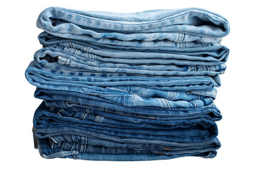 Stack of blue jeans isolated on transparent background.