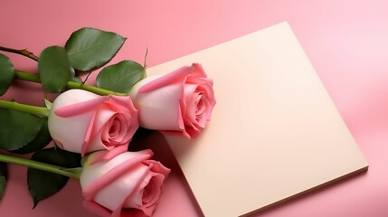 pink rose and card HD 8K wallpaper Stock Photographic Image 