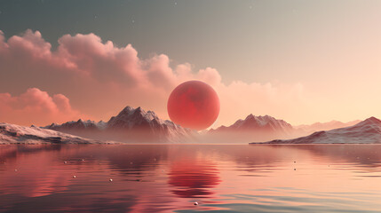 beautiful red planet with red moon in the sky