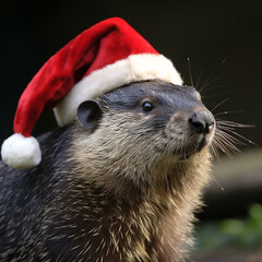 Capybaras celebrating Christmas, in various locations, dressed with Christimas costume.