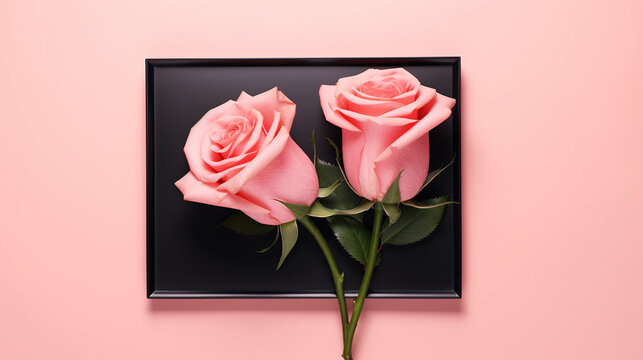 pink rose and box HD 8K wallpaper Stock Photographic Image 