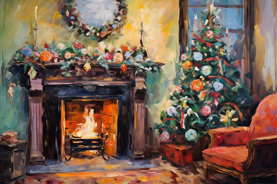 Christmas Fireplace Wall art Printable