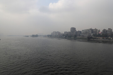 The Nile, river, fog, buildings