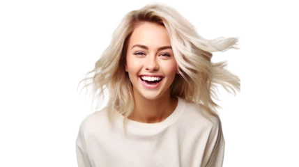 Foto op Plexiglas portrait of a beauty young woman smiling, cheerful girl isolated on transparent background © The Deep Designer