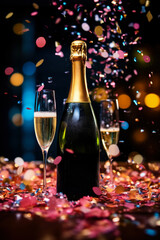 Champagne bottle popping with confetti celebrating a special moment isolated on a white background 