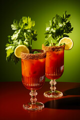 Bloody Mary cocktails in luxurious brunch setting isolated on a gradient background 
