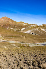 Traveling the famous Ruta40 in the scenic Argentinian highlands - fantastic views while driving through colorful and remarkably shaped mountains and watching wildlife in high altitude in South America