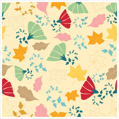 Colorful Blooming Wild leaf, Meadow floral Seamless pattern Vector, Seasonal natural object vector, Design for fashion , fabric, textile, wallpaper, wrapping and all prints.