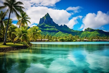 A photograph of the stunning island of Bora Bora in French Polynesia. Generative AI