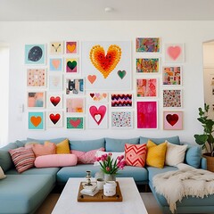 modern living room with valentines decor 